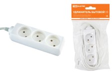 Удлинитель бытовой У3 3 гнезда 1,5 метра без заземления ПВС 2х0,75 мм. 10А/250В TDM