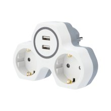 Двойник 16 А с/з + 2 USB порта 2,4 А с защитными шторками REXANT