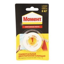 Лента &quot;Момент&quot;, 1,0 м. двустроронняя на единичном блистере (белая)