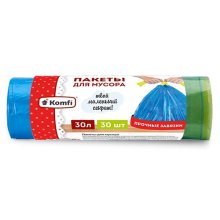 Мешки для мусора 30л Кomfi/30 10 мкм с завязками 30л 20 шт. в рулоне (ПНД)